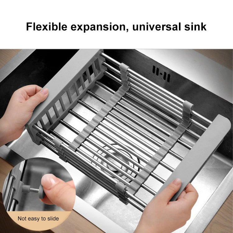 Adjustable Sink Dish Drainer - Expandable Stainless Steel with Drip Tray, Kitchen Space Saving Drying Rack for Dishes