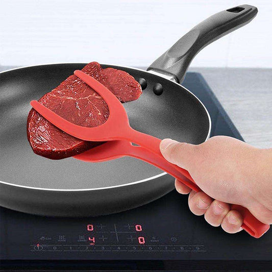 Heat Resistant Kitchen Tongs - 2-in-1 Silicone Non-Scratch Cooking Turner & Hot Pad Holder