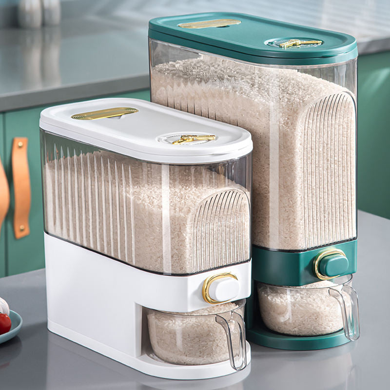 Rice Dispenser Sealed Container - 10L/20L Moisture Proof Food Storage with Measuring Cup, Kitchen Space Saver