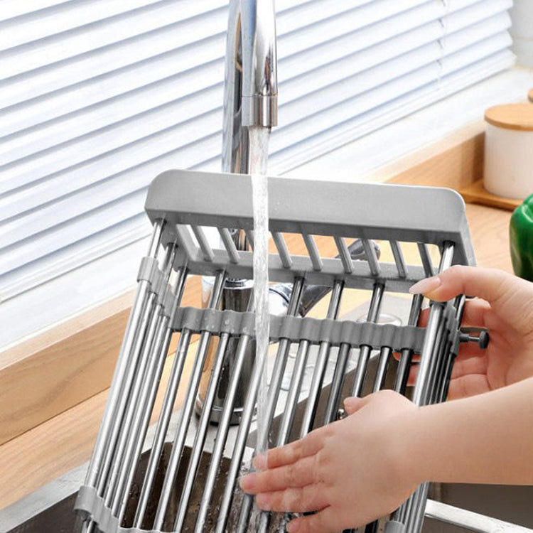 Adjustable Sink Dish Drainer - Expandable Stainless Steel with Drip Tray, Kitchen Space Saving Drying Rack for Dishes