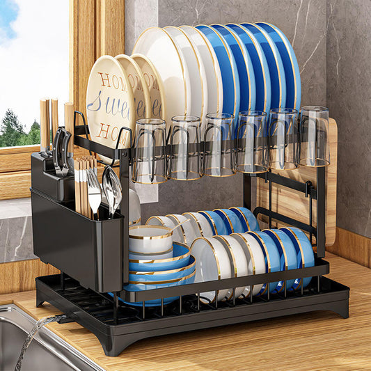 Adjustable Plate Organizer Stand - Dish Drainer Rack for Cabinet, Counter Space Saving