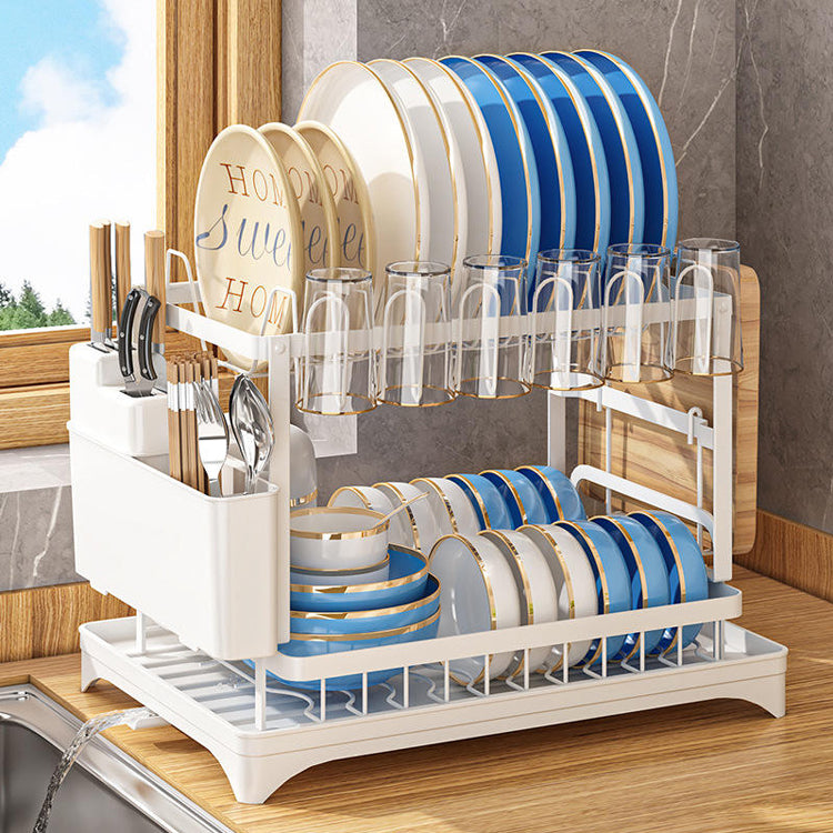Adjustable Plate Organizer Stand - Dish Drainer Rack for Cabinet, Counter Space Saving