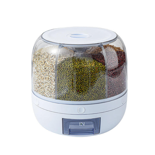 Large Grain Storage Container - 6 Grid Airtight Food Organizer, Stackable Silo Bin