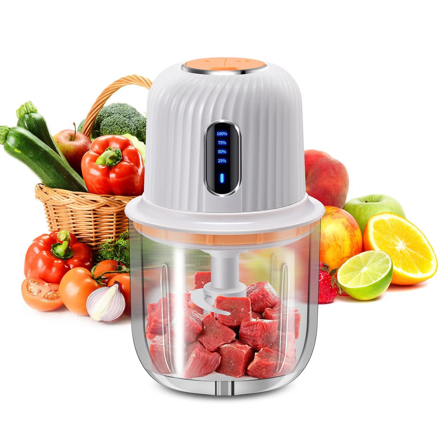 Electric Cordless Meat Grinder - 200W Wireless Food Processor with 3 Blades, Stainless Steel Kitchen Chopper Helper