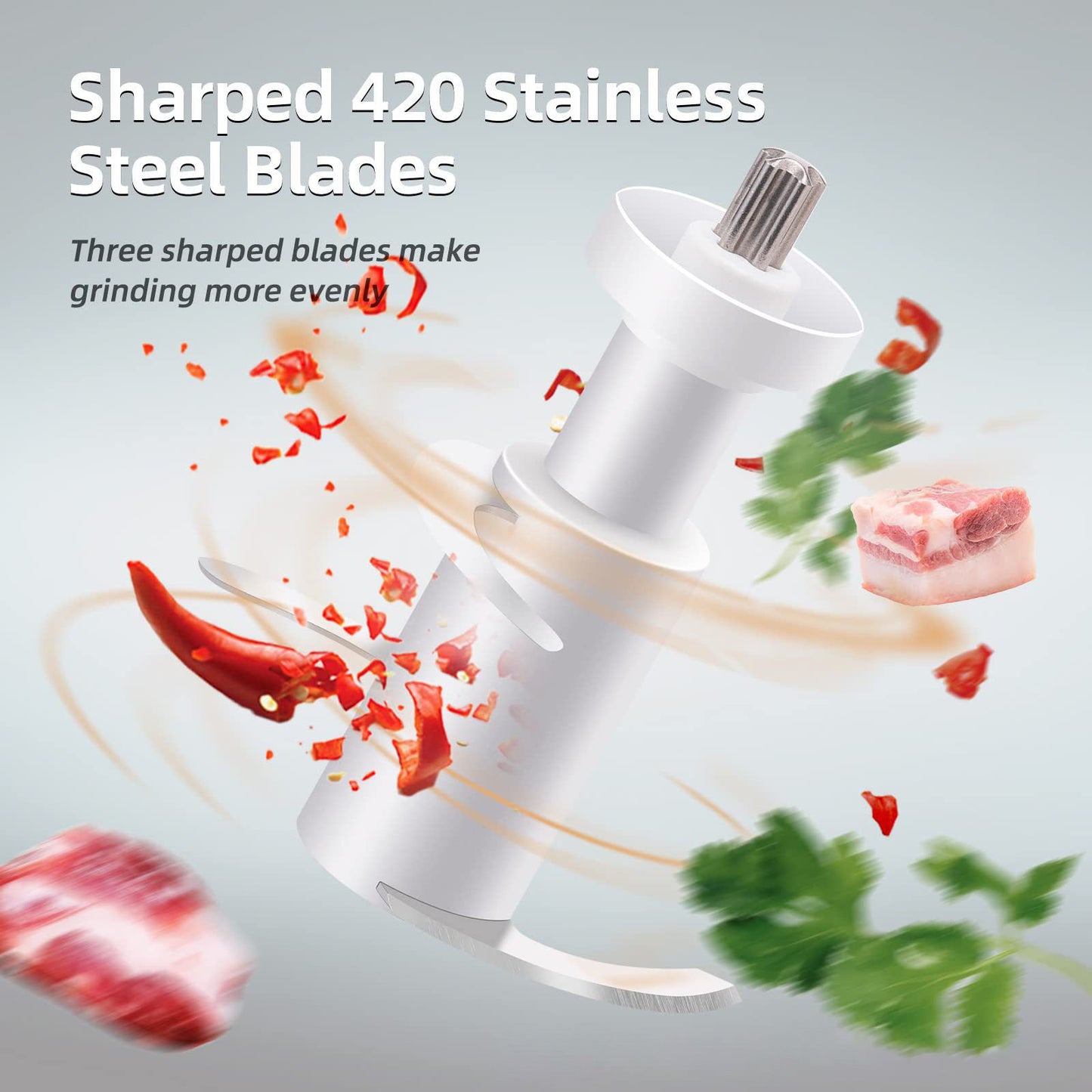 Electric Cordless Meat Grinder - 200W Wireless Food Processor with 3 Blades, Stainless Steel Kitchen Chopper Helper