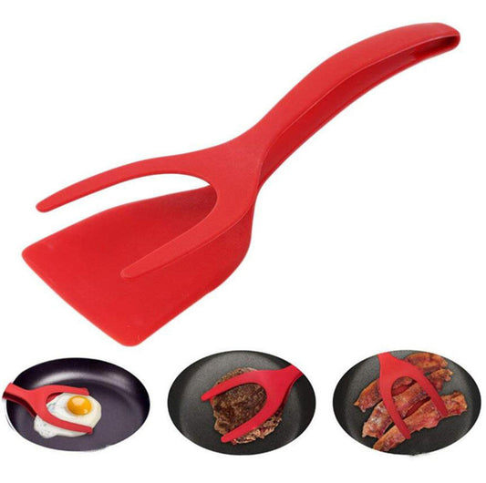 Heat Resistant Kitchen Tongs - 2-in-1 Silicone Non-Scratch Cooking Turner & Hot Pad Holder