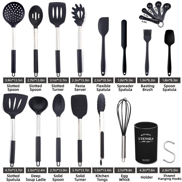 Silicone Cooking Utensils Set - 31-Piece Non-Stick Safe Kitchen Tools, Heat Resistant Cookware