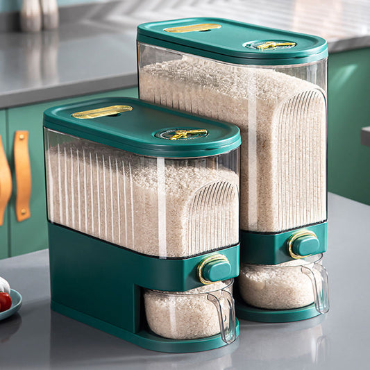 Rice Dispenser Sealed Container - 10L/20L Moisture Proof Food Storage with Measuring Cup, Kitchen Space Saver